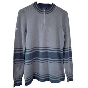 LEVELWEAR Golf Sweater Womens Small Gray Blue Stripe 1/4 Zip Mock Neck